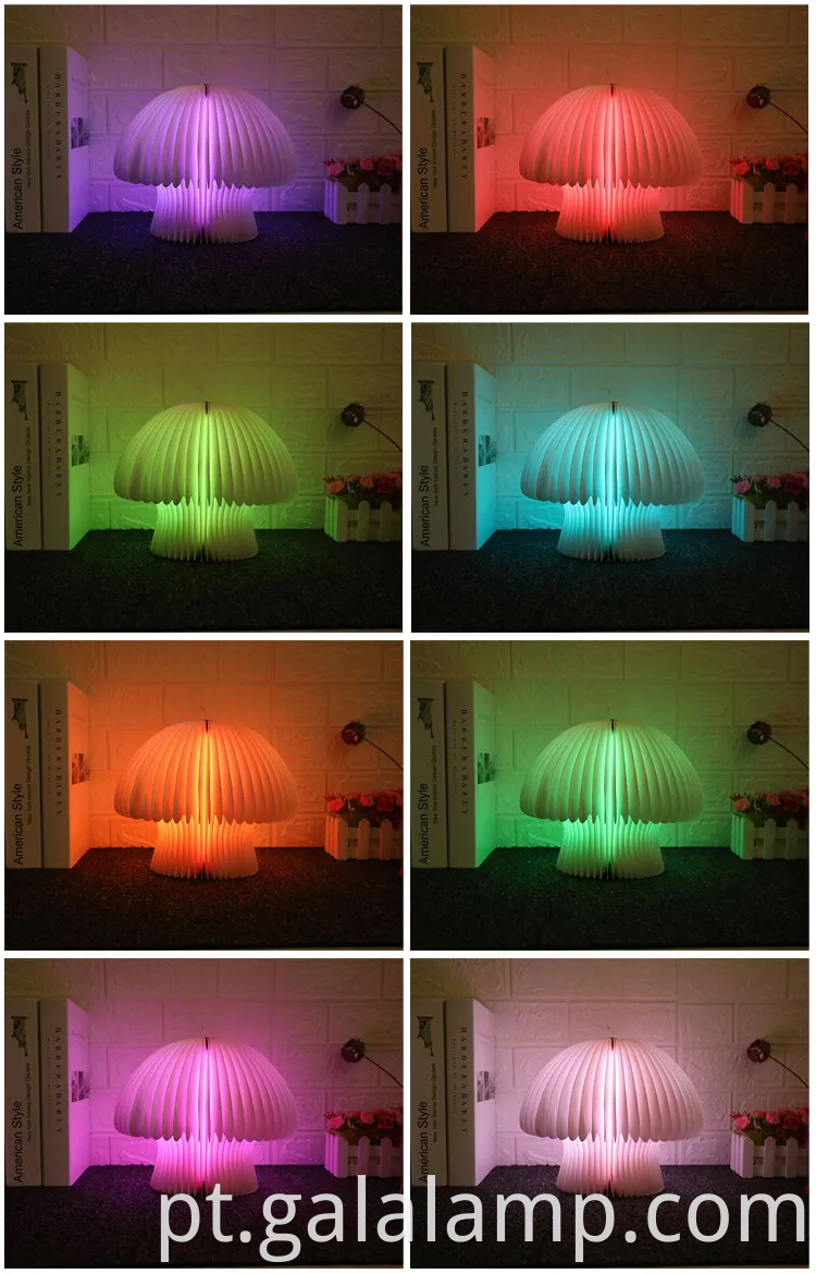 Lâmpada de mesa de madeira de bambu led colorida com design de cogumelos